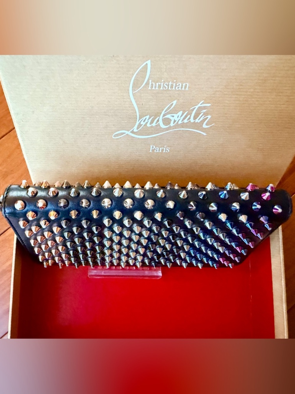 Louboutin Panettone Wallet,Black with Rainbow Spiked Studded Zip Around closure’ - Picture 9 of 16